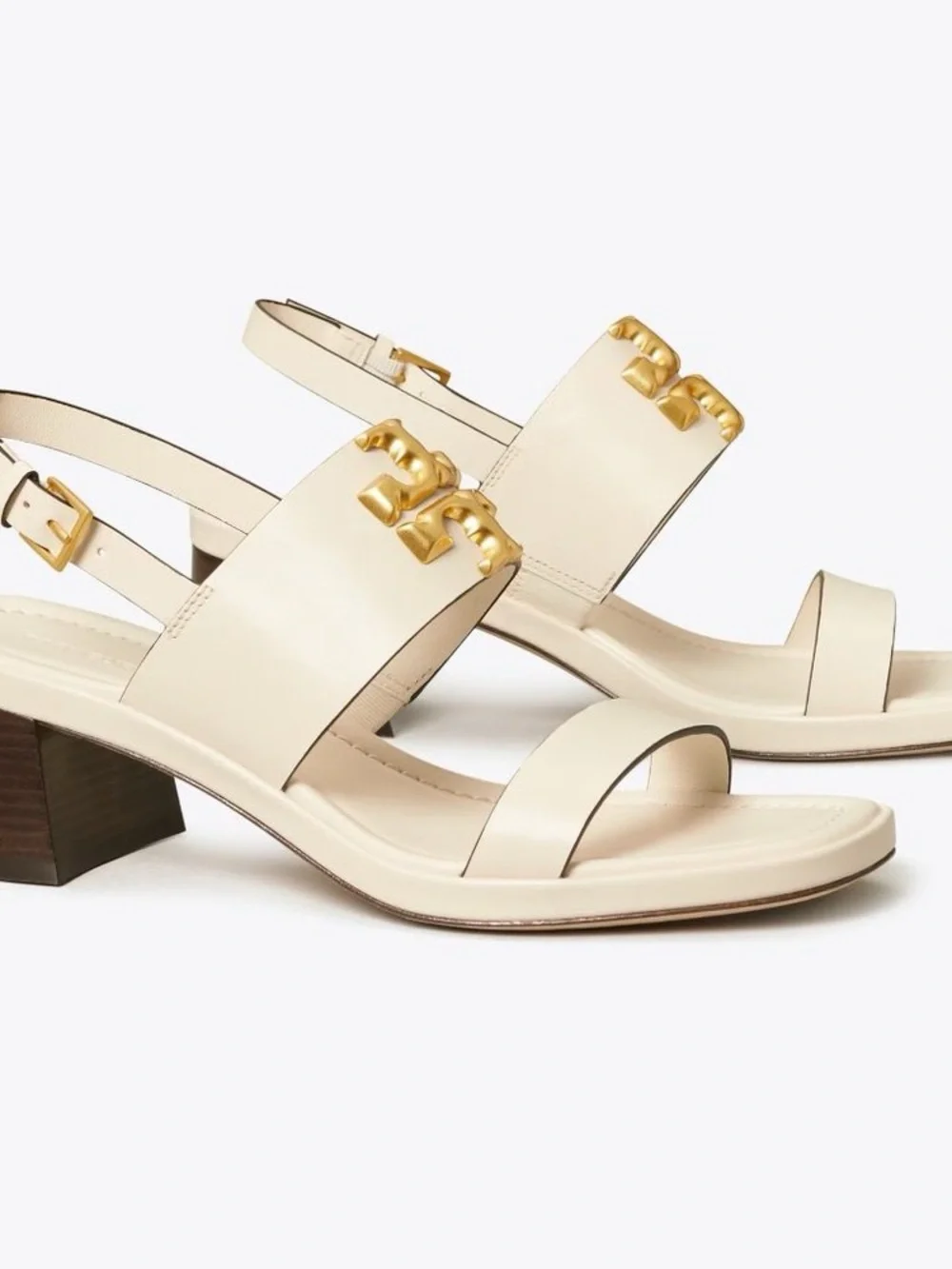 Tory Burch Eleanor Cream Leather Block-Heel Sandals Size 10.5